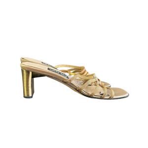 VANELi Van Eli y2k Gold Block Heel Metallic Chain Strap Sandals Size 7.5